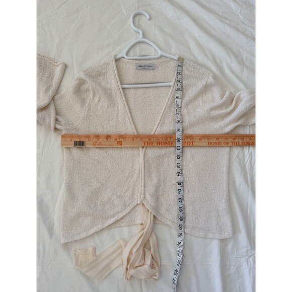 Ball of Cotton Knit Tie-Front Cardigan Cream 100% Rayon Large Made in USA - Picture 4 of 16